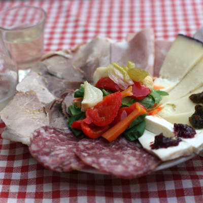 A rustic plate of antipasto
