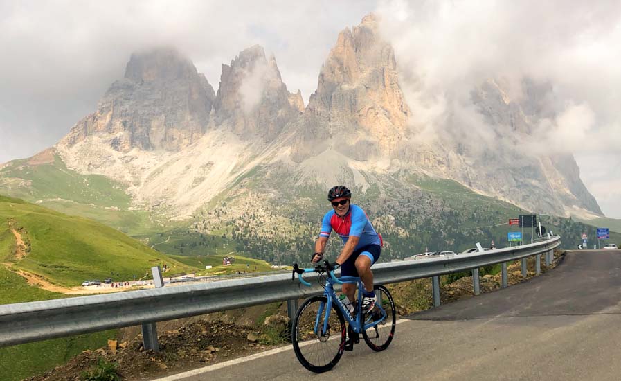 Riding up to the top of Passo Sella