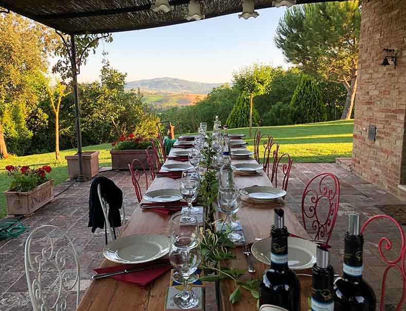 One long dinner table in Tuscany