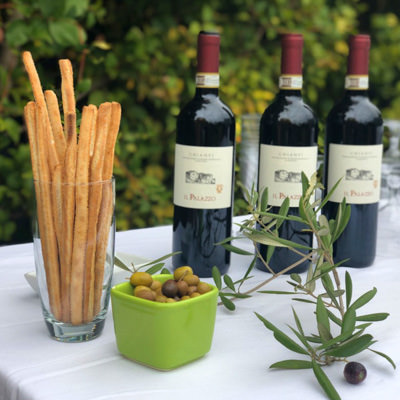 bottle of chianti and olives