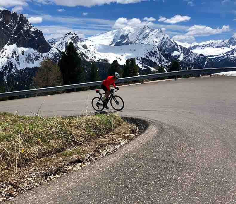 a man cycling the Sella Ronda Route