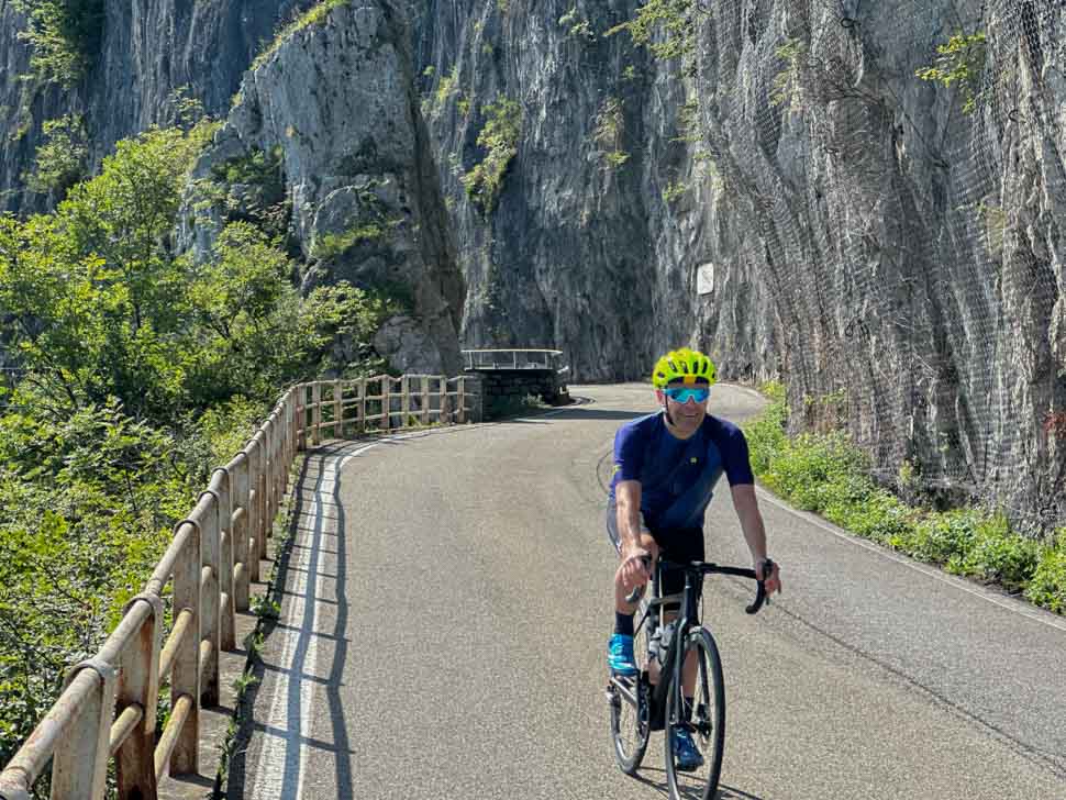 A rider cycling in Italy