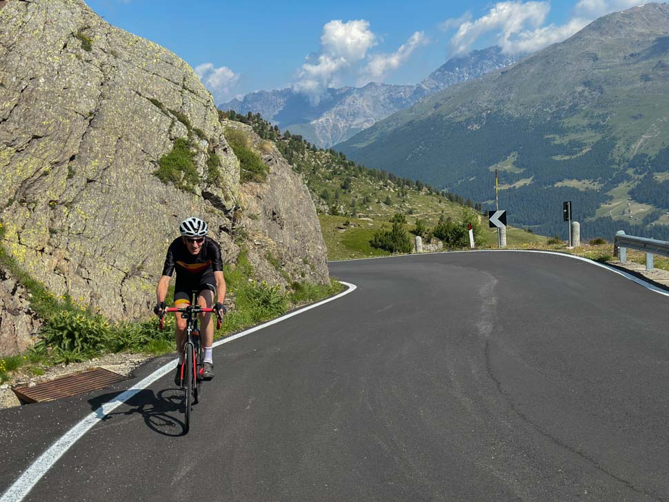 A man riding up to passo Gavia in Italy