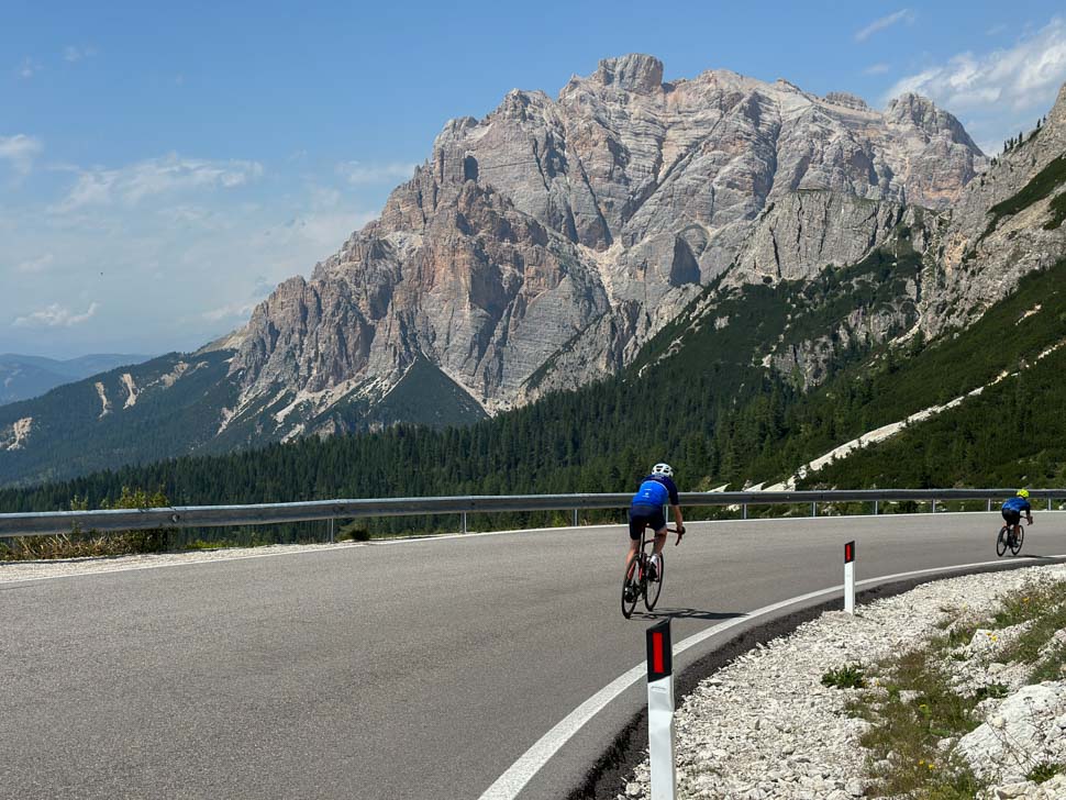 2 cyclists in the Dolomites during an Italian cycling holiday