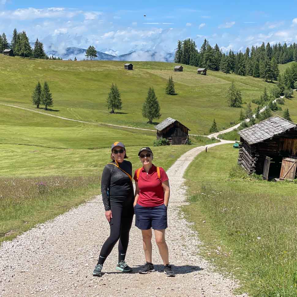 Two women hiking in the Italian mountains