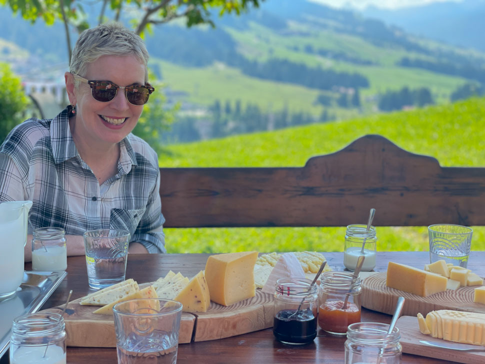 A lady at a cheese tasting in the Dolomites