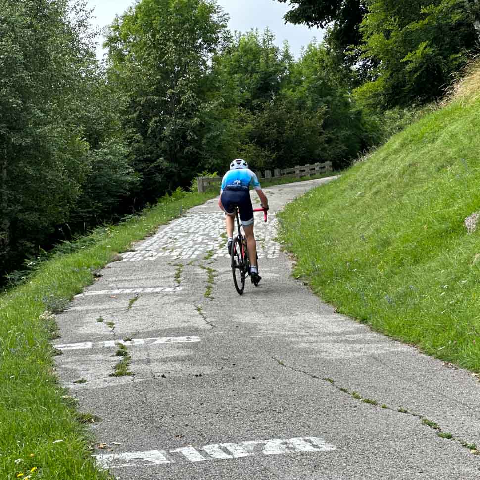 A many cycling up the Muro di Sormano