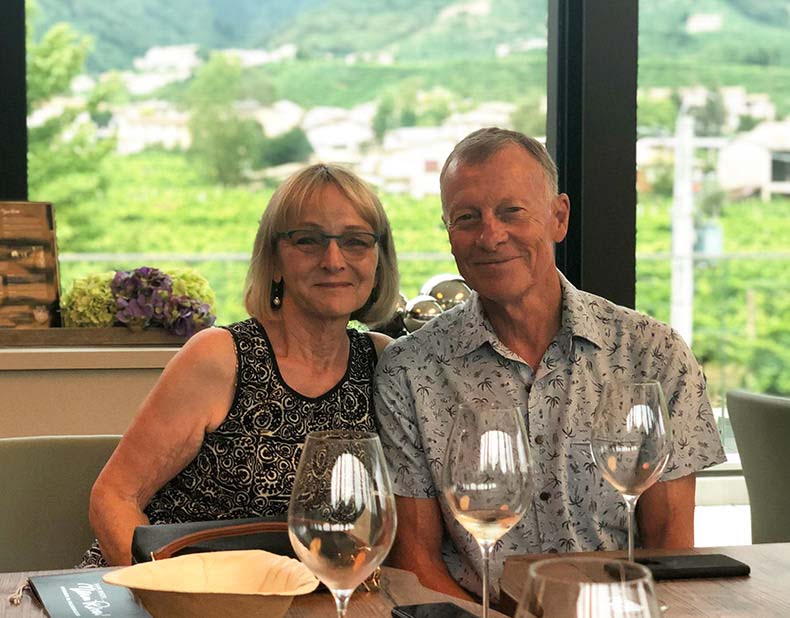 two people at a prosecco tasting in the Veneto, Italy