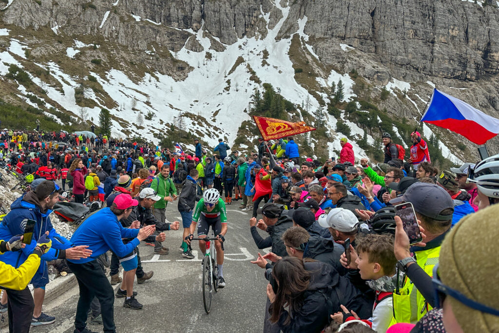 A man racing through the crowd during the Giro d'Italia