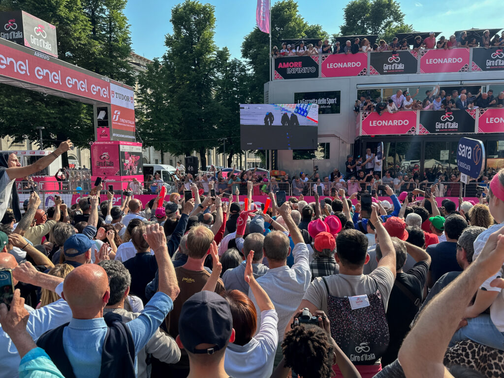 The crowd at the Giro d'Italia finish line in Bergamo