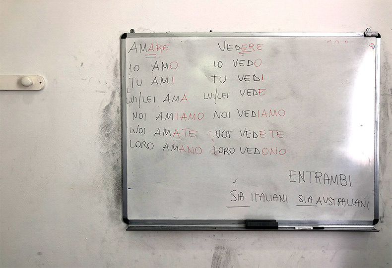 A white board in an italian language class in Siena