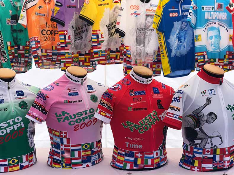 La Fausto Coppi Event jerseys from the different years