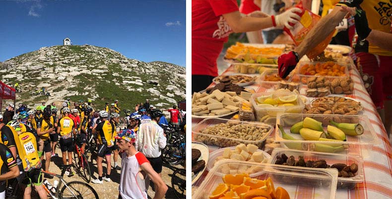 The food station at the la Fausto coppi Gran Fondo