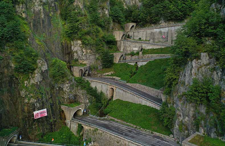 the road and hairpin corners of Passo San Boldo