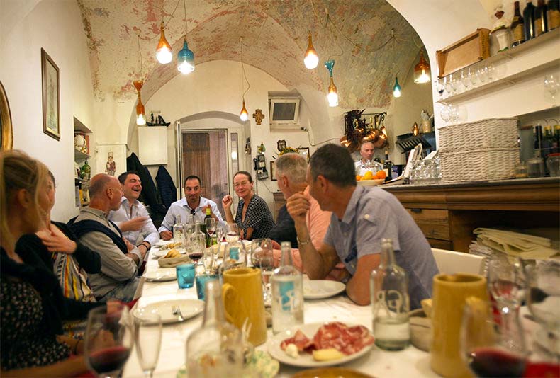A group dinner in a little Trattoria in Puglia