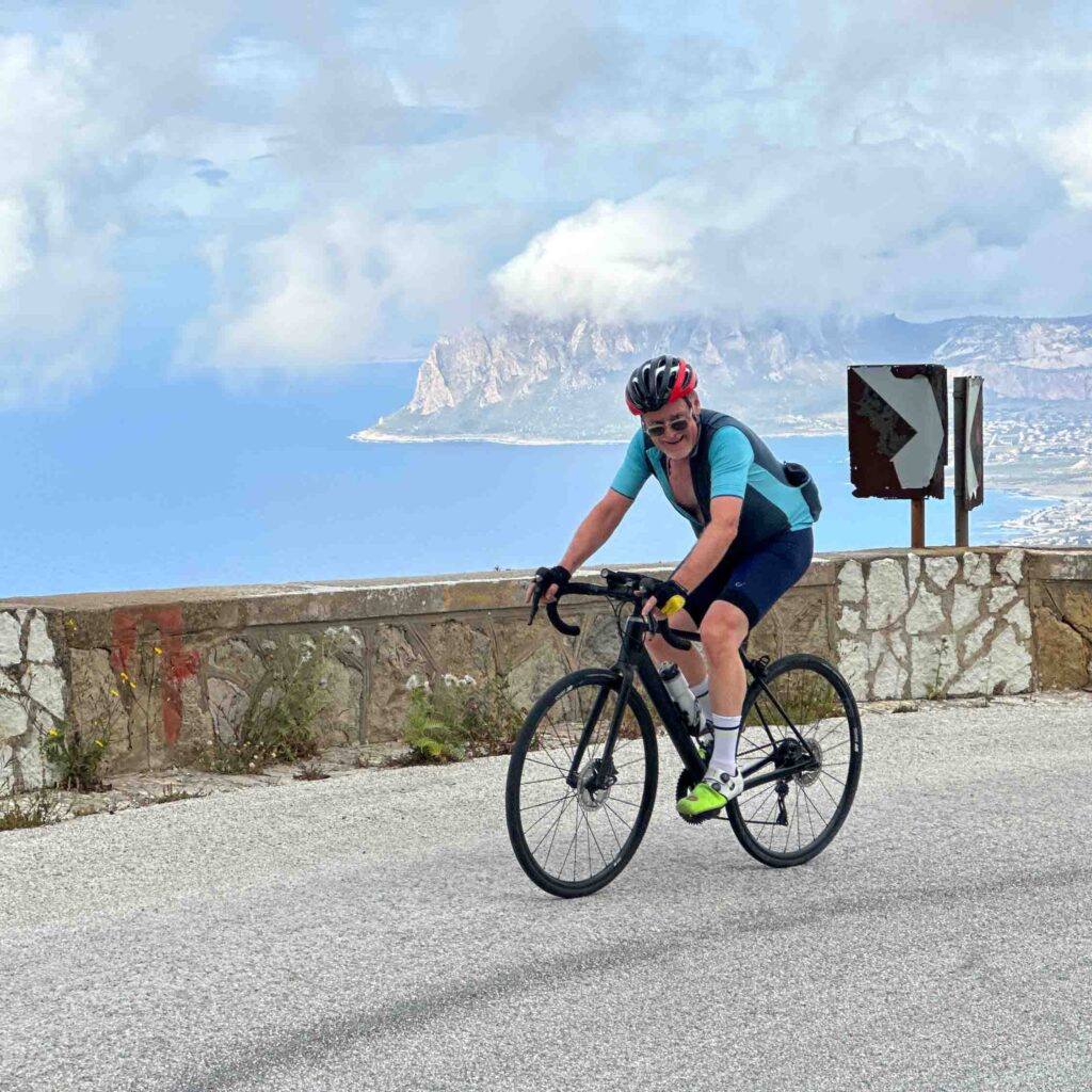 A man riding in Sicily on a Cycling holiday