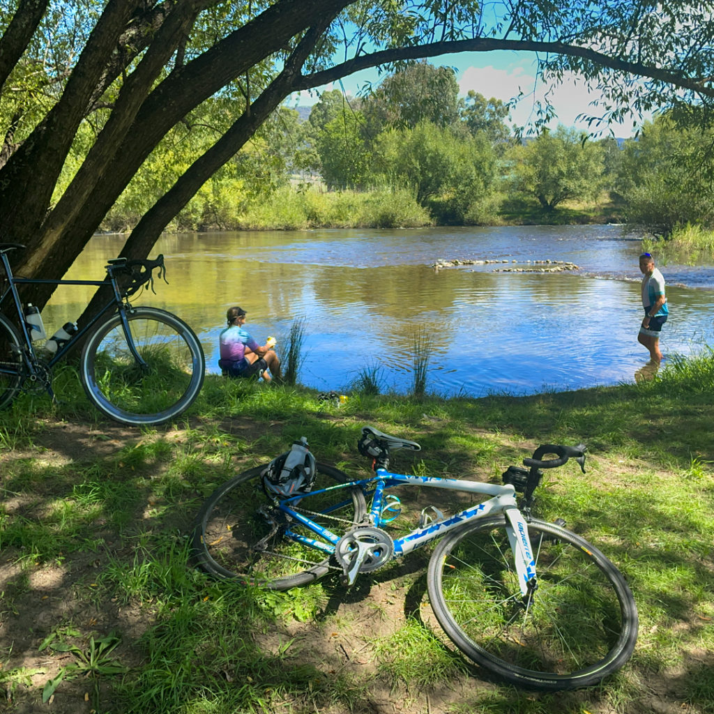 Mid ride lunch by the river