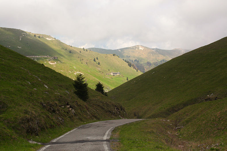 A road on the Monte Grappa climb in Italy