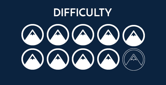 Mountain Illustration displaying a cycling tour difficulty rating of nine out of ten