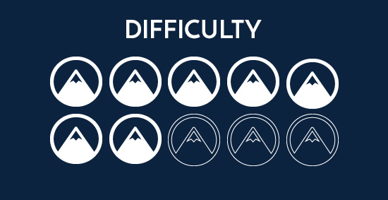 Mountain Illustration displaying a cycling tour difficulty rating of seven out of ten