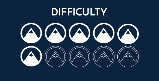 Mountain Illustration displaying a cycling tour difficulty rating of six out of ten
