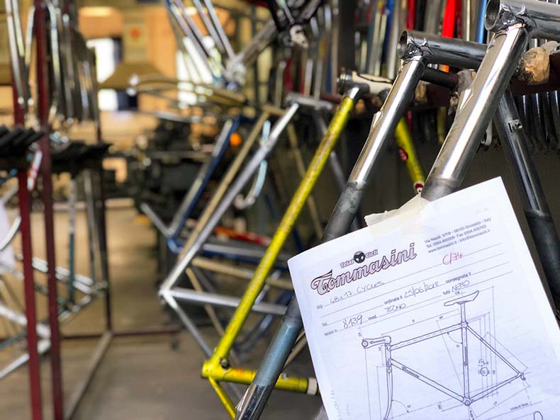 Bike frames being built in the Tommasini workshop