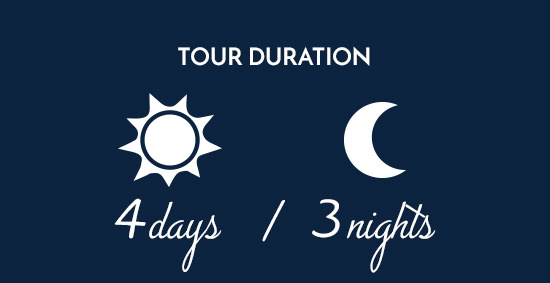 Illustration displaying a cycling tour duration of four days and three nights