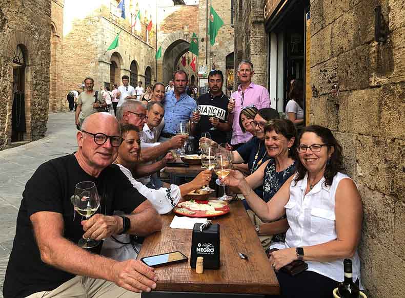 A group aperitivio in San Gimignano