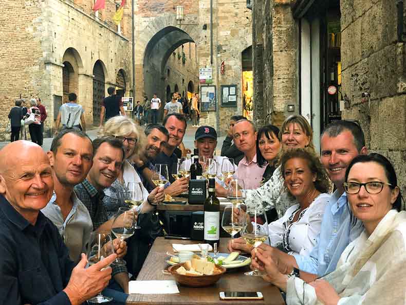 A group of People enjoying aperitivo in San Gimignano