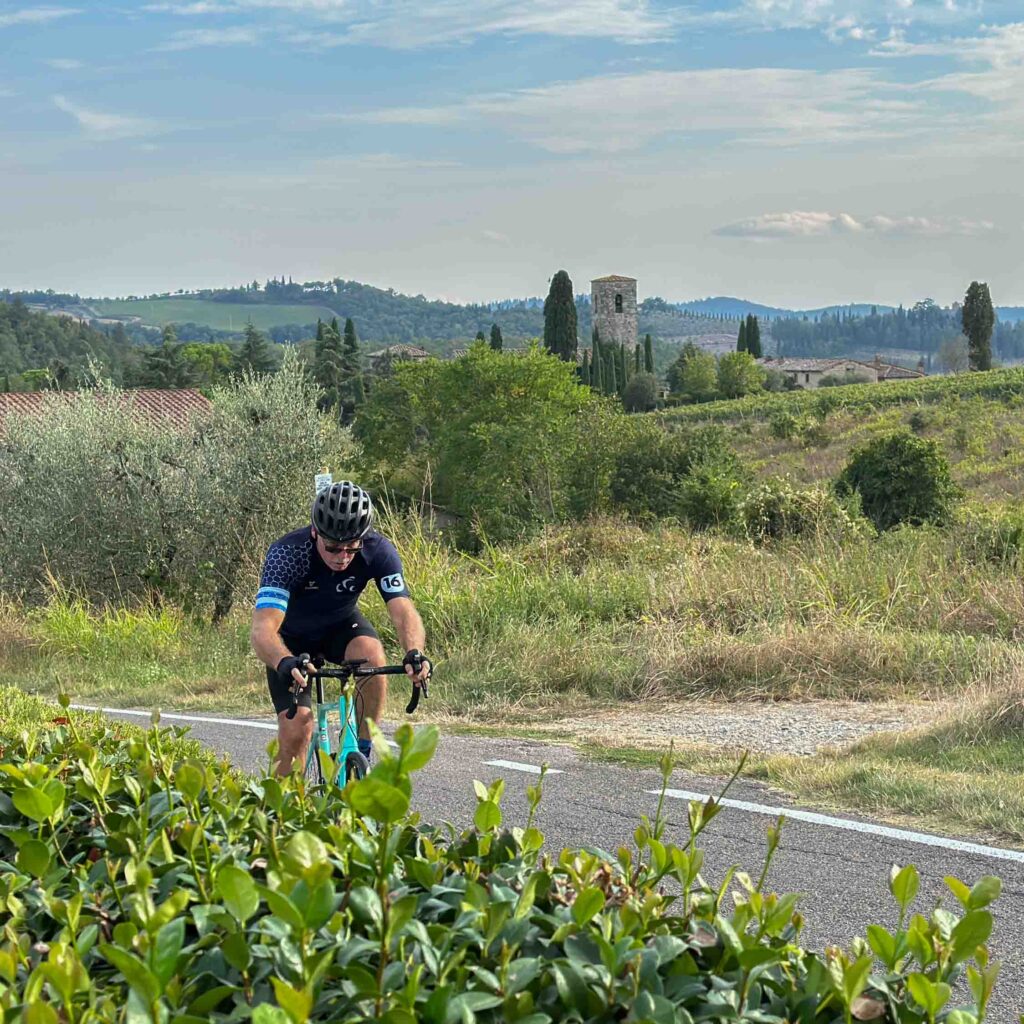 A man cycling on a Tuscan Cycling Tour