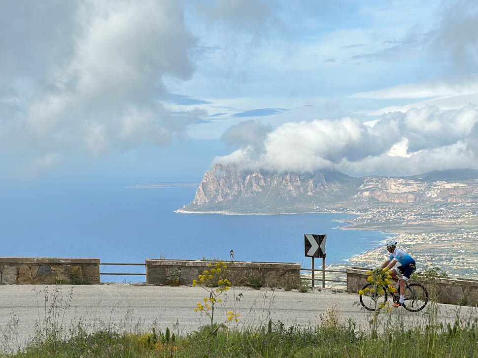 A rider climbing to the top of Erice in Sicily