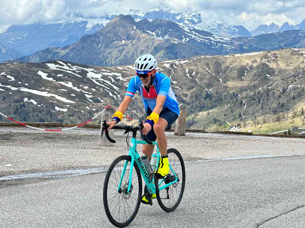 A man riding in the Dolomites, Italy