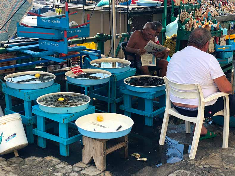 fishmongers on the esplanade in Naples