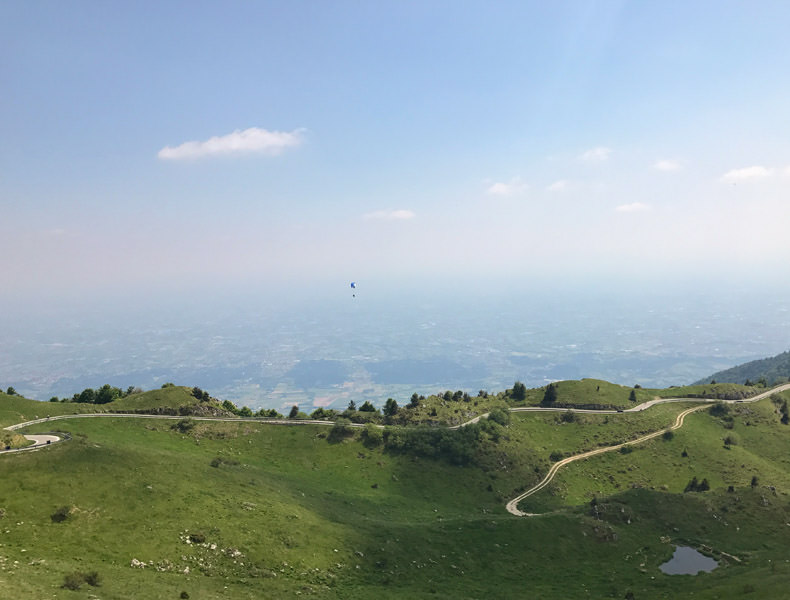 A small road ascending up the climb to Monte Grappa