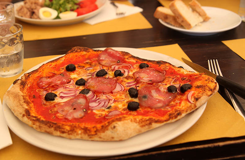 A wood fired pizza in Italy