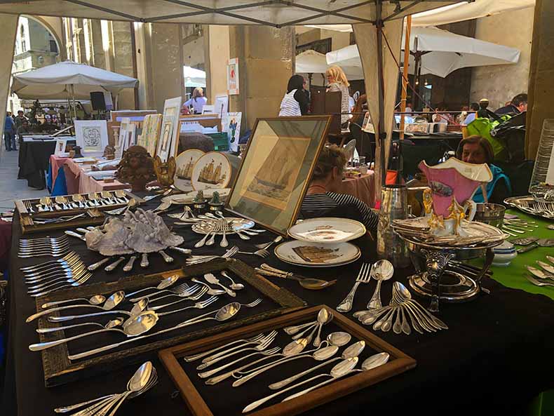 antique cutlery at the Arezzo market in Italy
