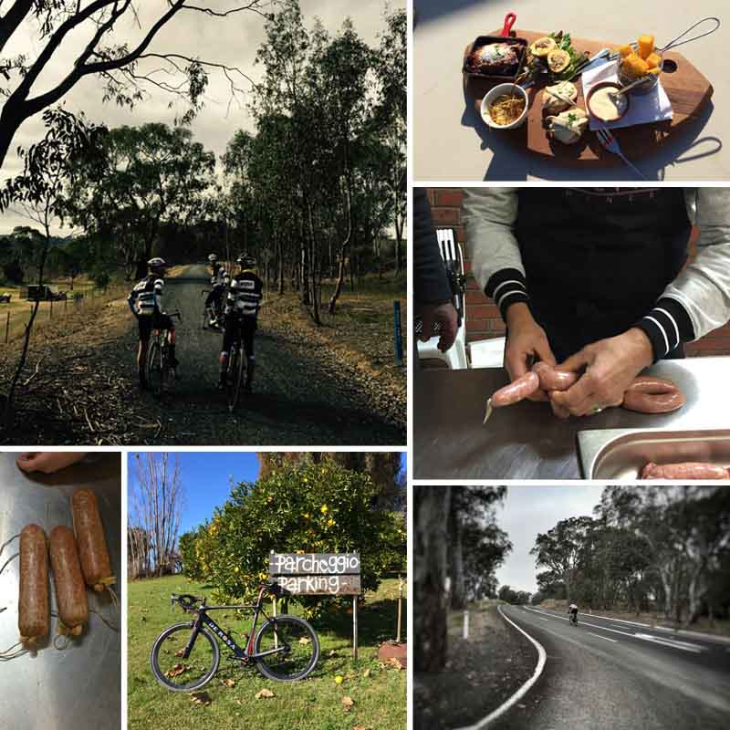 A collage of cycling and Italian food
