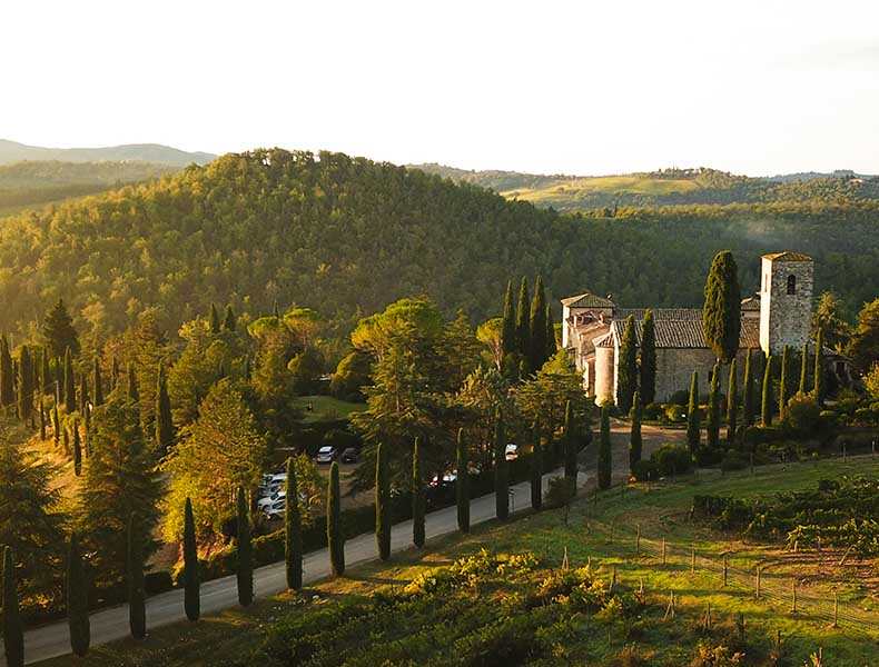 Aerial view of castle in Chianti