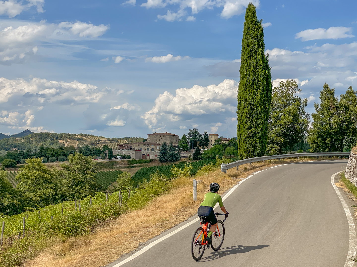 A rider cycling through Chianti, Tuscany