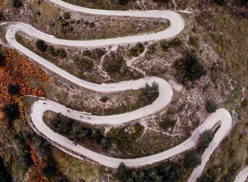 A ariel view of the winding road of Colle de tende