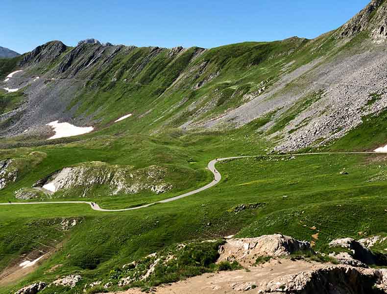 The winding road descending Colle Fauniera