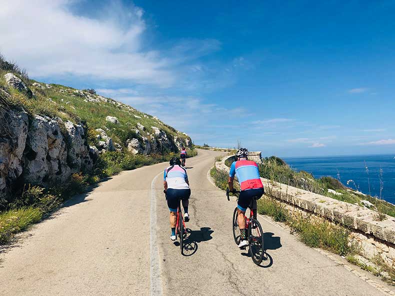 Two riders in Southern Puglia on a cycling holiday