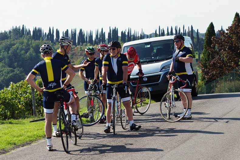 Cyclist at the side of the road