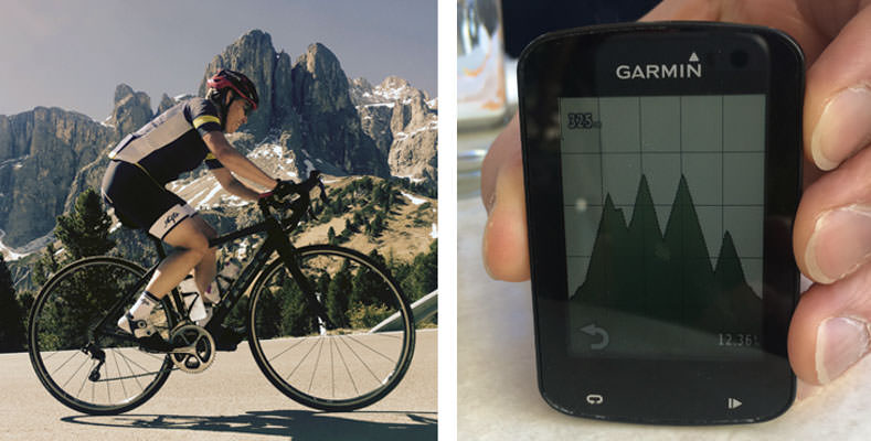 a cyclist riding the Sella Ronda loop in the Dolomites