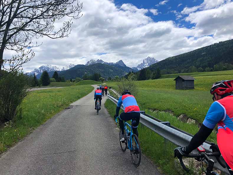 A group of riders on a cycling holiday in Italy