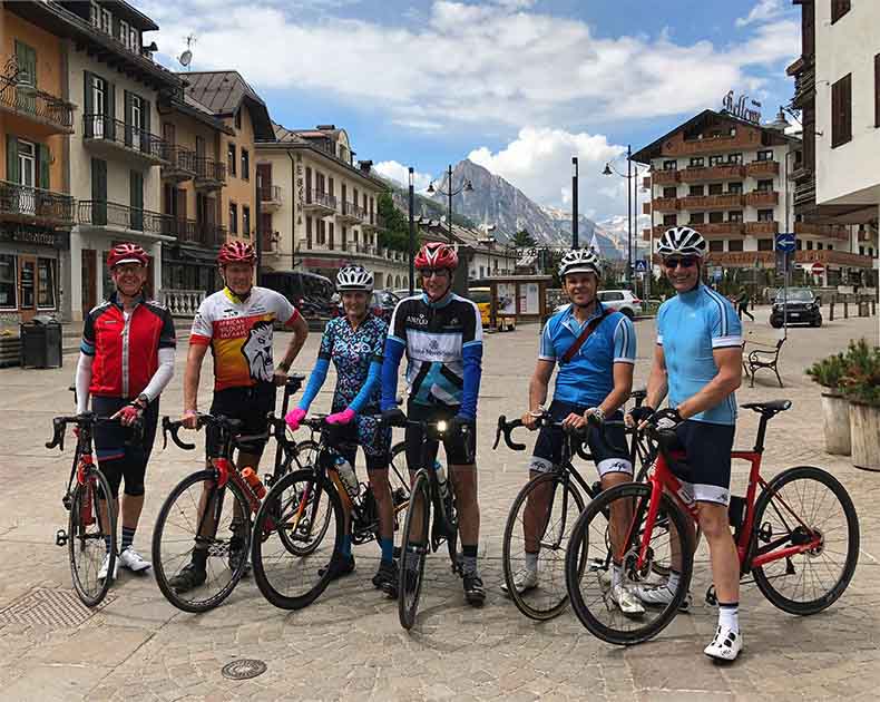 A group of riders in Cortina d'Ampezzo before a ride