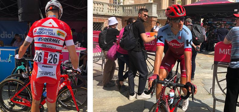 professional cyclist in the VIP enclosure at the Giro d"Italia