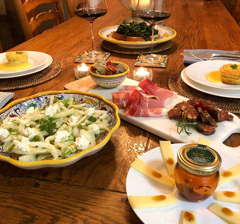 An Italian mixed antipasto on a table