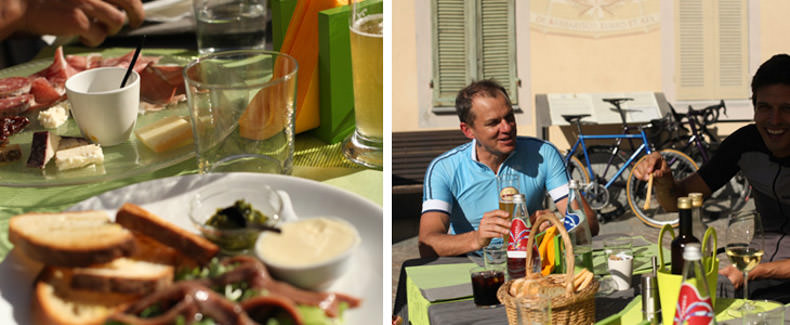 cyclist have lunch mid ride in Italy