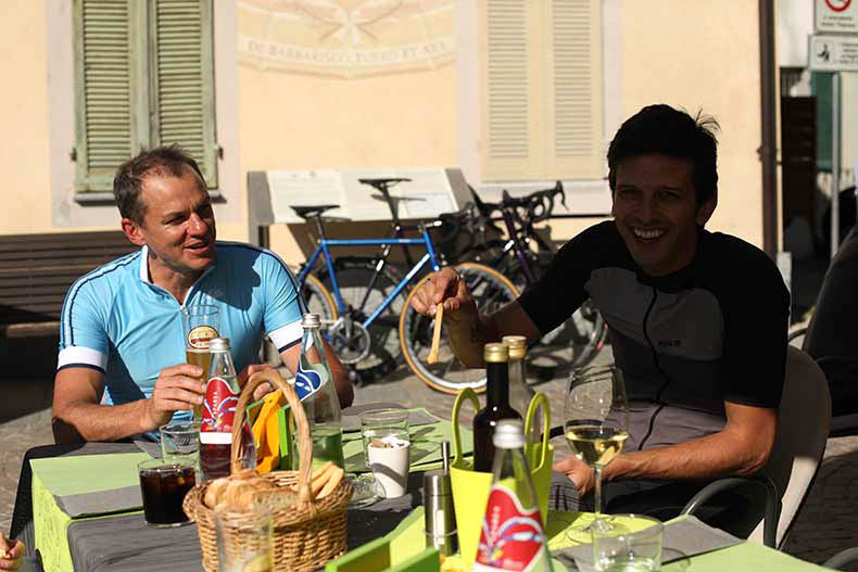 cyclist eating a mid ride lunch